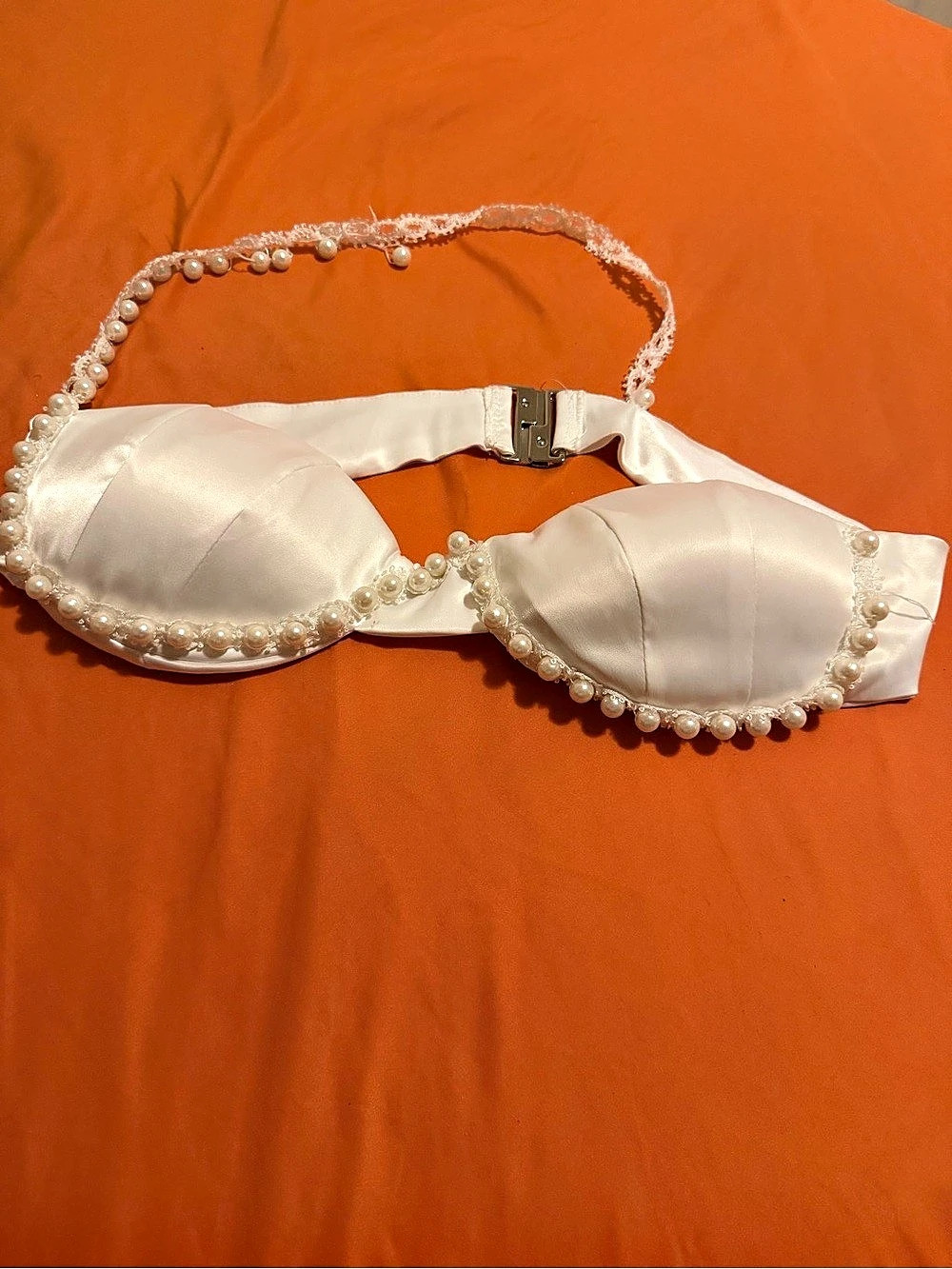Pearl Trim Bridal Bra in White Like New